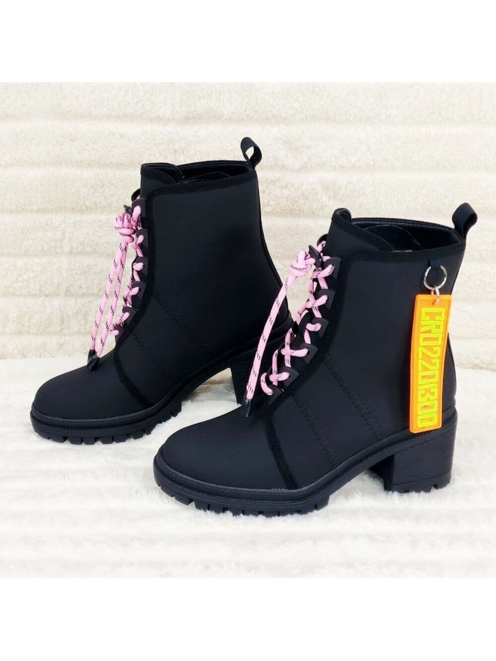 Stellar Black / Pink Water Resistant Combat Boots Brand New